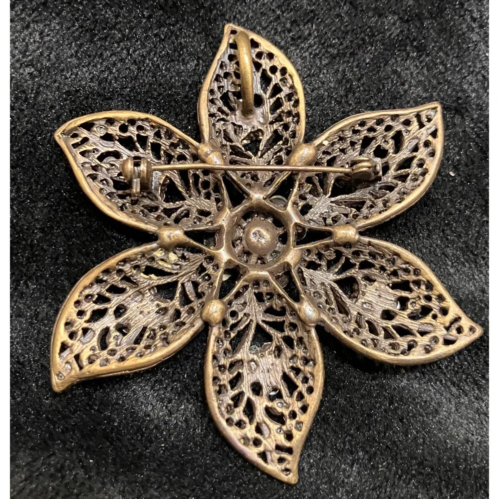 Floral Brooch Bundle Women Multicolor Rhinestone Pearl Enamel Lot of 4